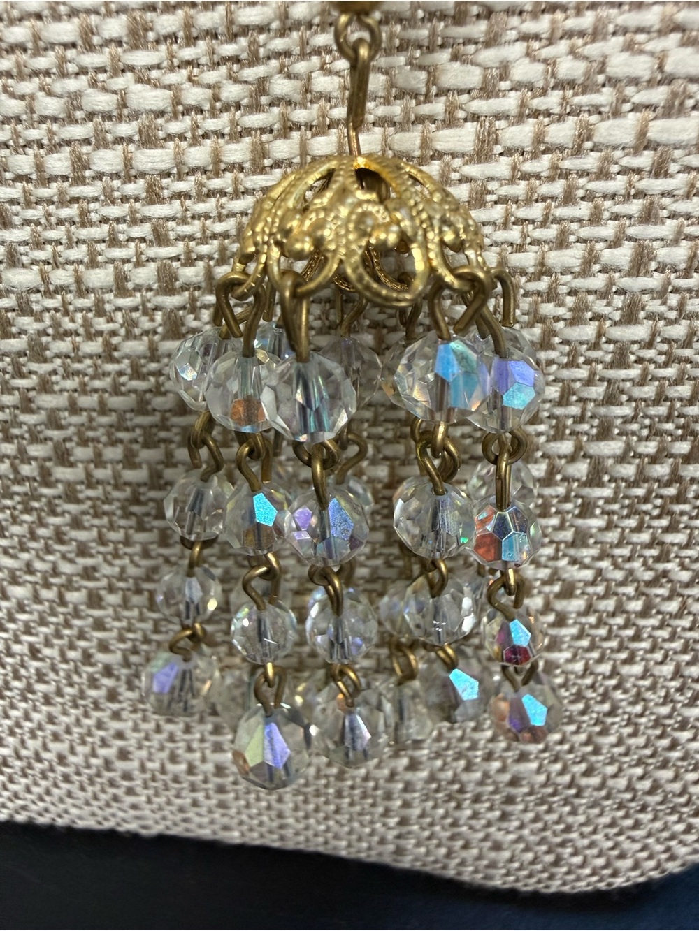 Vintage Crystal Bead Tassel Necklace - AB Crystals and Gold - Picture 8 of 10